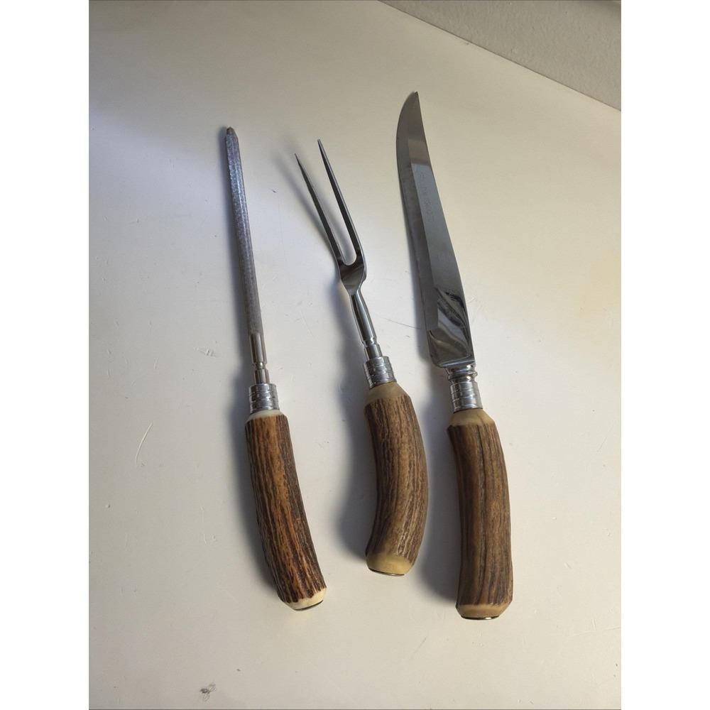 Sheffield England Jonh Hill Cutlers Antler Knife Fork Steel Antique Set